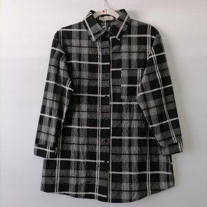 NWT Grace & Chili Womens Black Collared 3/4 Sleeve Plaid Button Up Shirt Size S